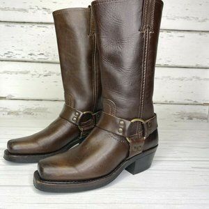 FRYE Leather Harness Boots DISTRESSED Brown Tall